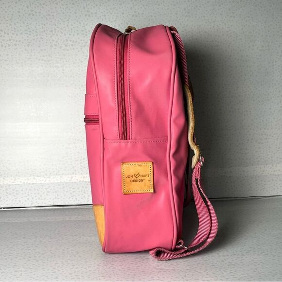Jon Hart Pink Coated Canvas Genuine Leather Backpack Monogram Initials - Picture 9 of 15